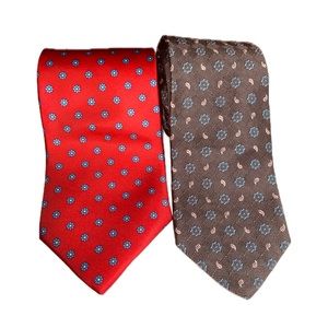 Brooks Brothers Men’s Necktie Silk Bundle Flower Paisley Red Gray EUC